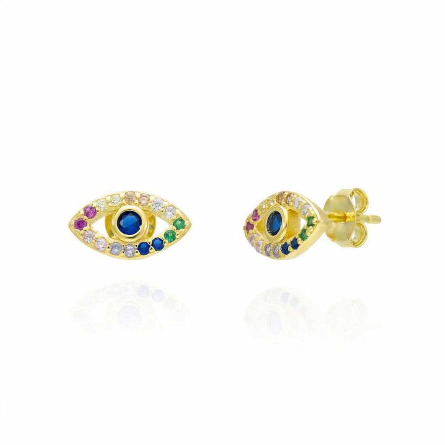 las Joyas de Irene Pendientes Ojo Turco Circonitas Multicolor