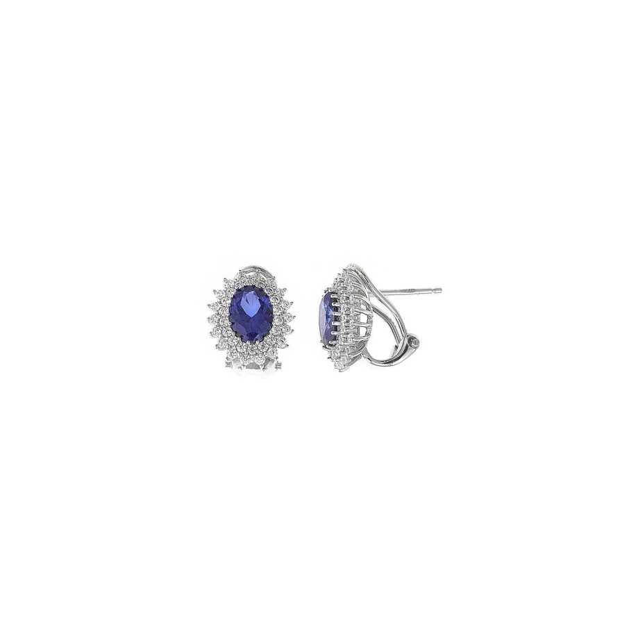 Salvatore Plata Salvatore Plata Pendientes Ovalo Azul Lady - Salvatore