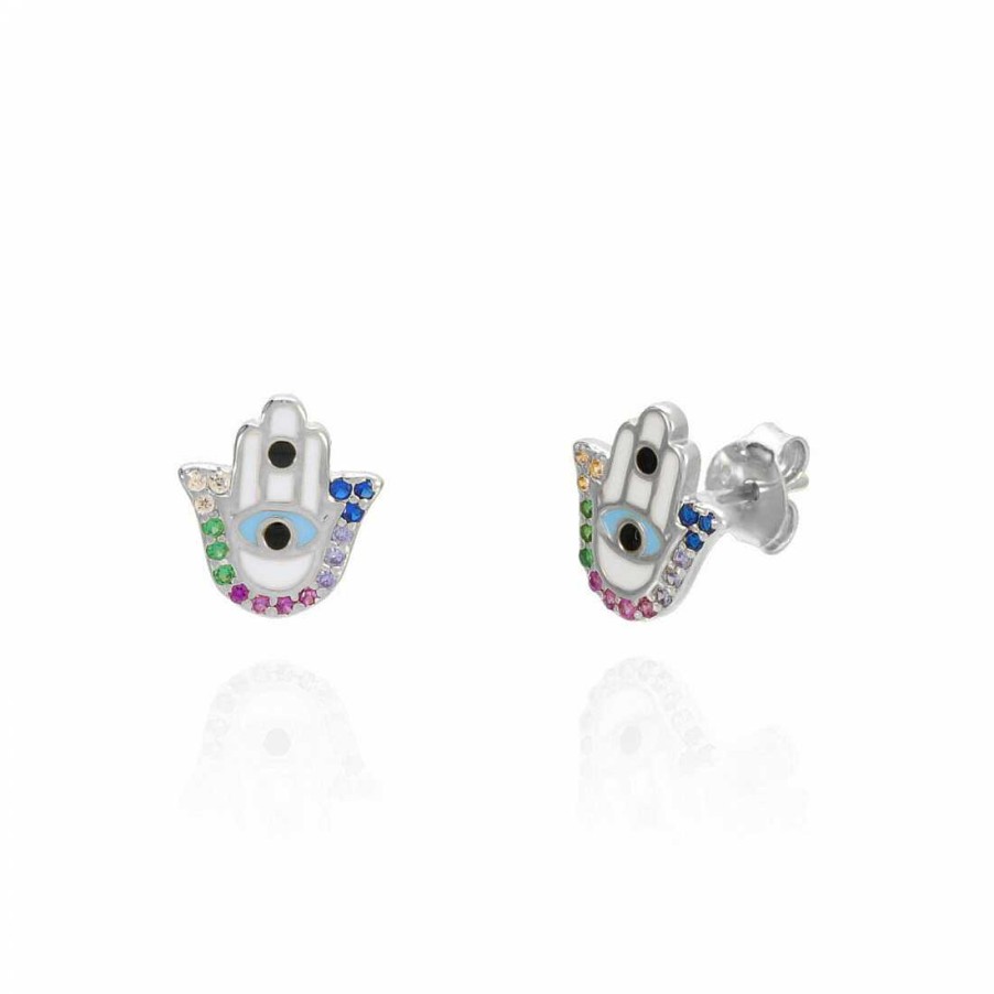 las Joyas de Irene Pendientes Mano De F Tima Plata Multicolor - Joyas De Irene