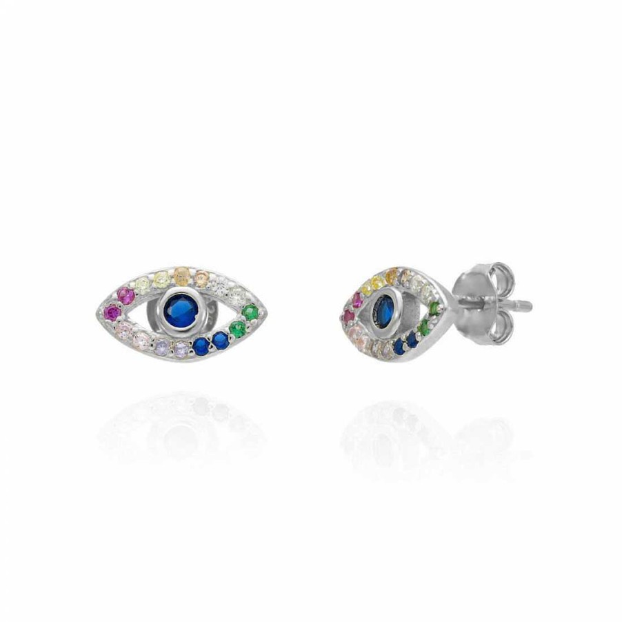 las Joyas de Irene Pendientes Ojo Turco Plata Circonitas Multicolor