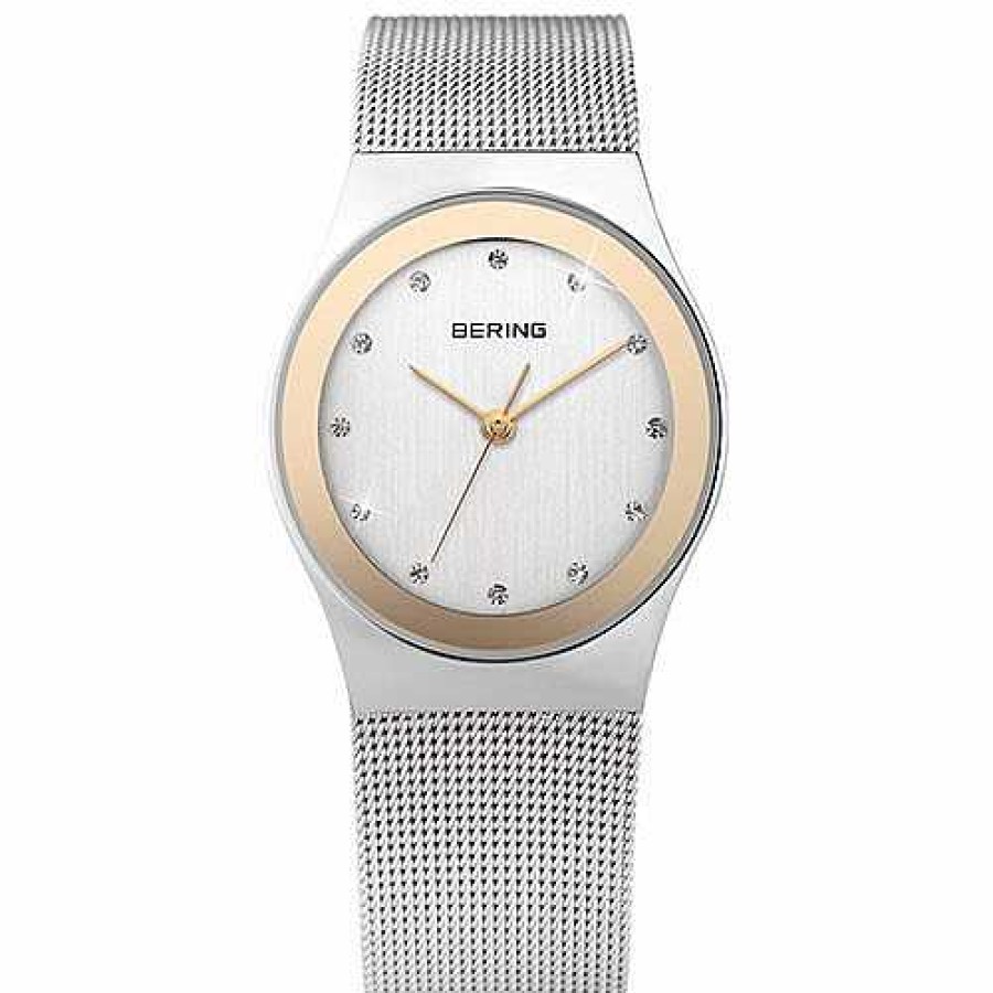 Bering Reloj Cl Sico Mujer Malla Y Swarovski Elements Bisel Dorado - Bering