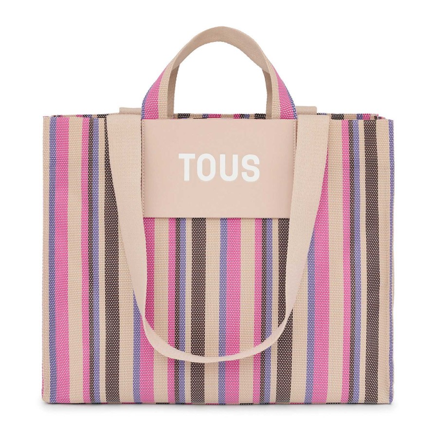 Tous Shopping Grande Beige Y Rosa Tous Stripes - Tous