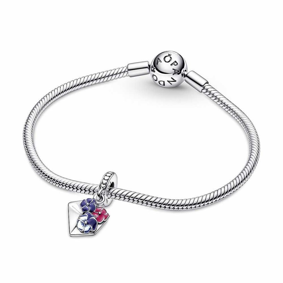 las Joyas de Irene Pandora Charm Sobre Con Flores Pensamientos - Pandora