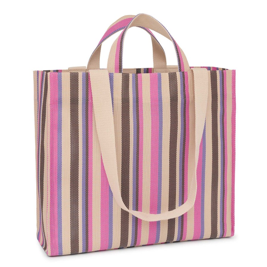 Tous Shopping Grande Beige Y Rosa Tous Stripes - Tous